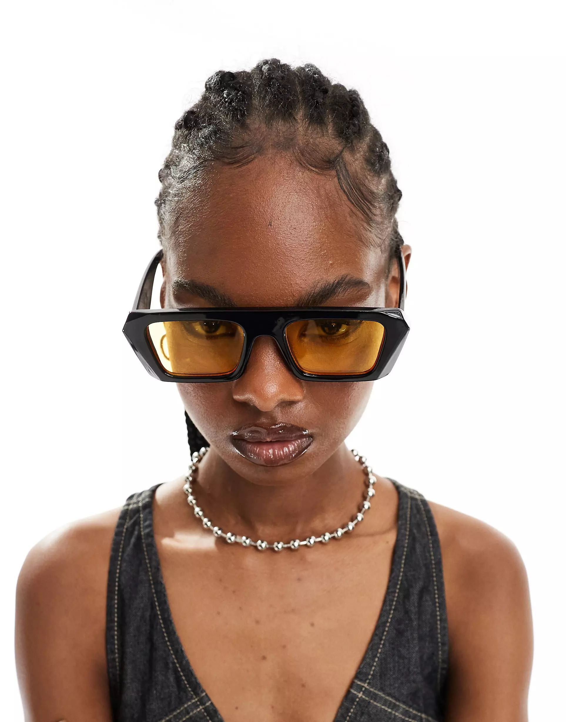 AIRE X ASOS apheta square frame sunglasses in black with yellow lenses | ASOS (Global)