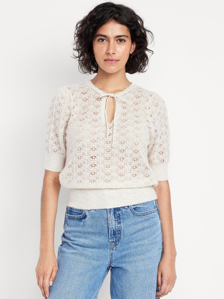 Wool-Blend Puff-Sleeve Tie-Neck Sweater | Old Navy | Old Navy (US)