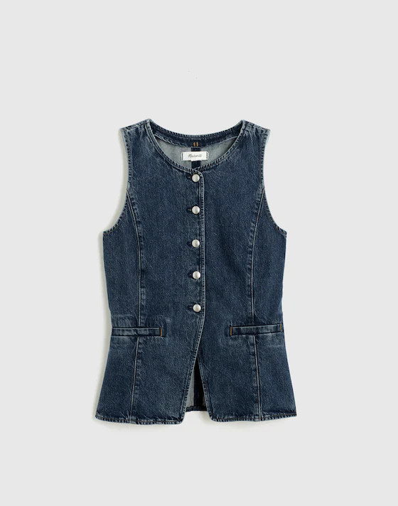 Denim Crewneck Cutaway Vest in Greendale Wash | Madewell