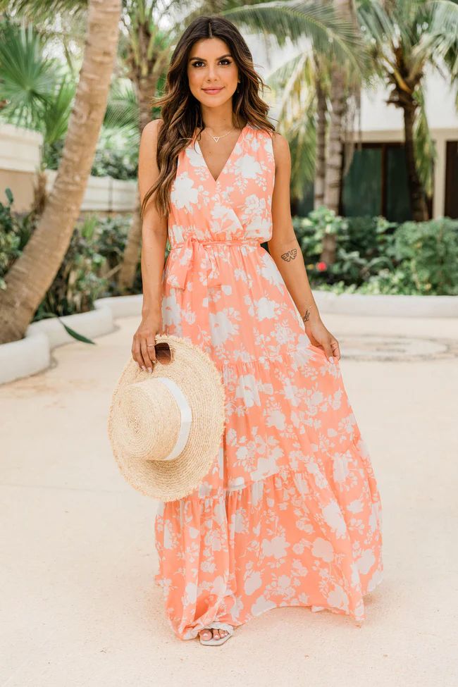 Ocean Sunset Floral Orange Maxi Dress | The Pink Lily Boutique