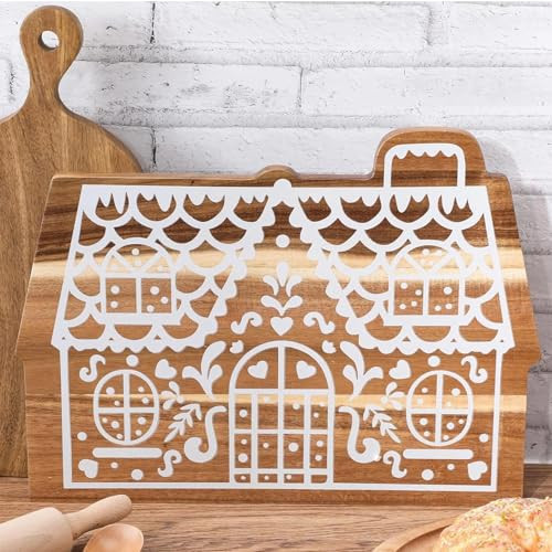 BrightRow Christmas Gingerbread House Cutting Board Acacia Wood Charcuterie Board 16 x 12.75 Inches Cute Wooden Serving Platter Tray for Cheese Fruit Bread Christmas Holiday Xmas Kitchen Decoration | Amazon (US)