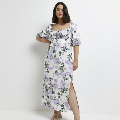 Plus purple floral smock midi dress | River Island (UK & IE)