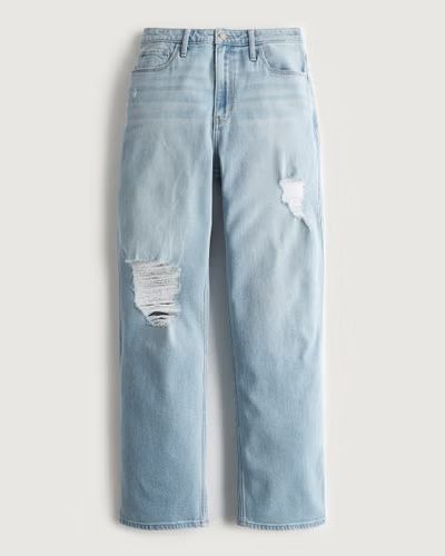 Women's Ultra High-Rise Ripped Light Wash Dad Jeans | Women's Bottoms | HollisterCo.com | Hollister (US)