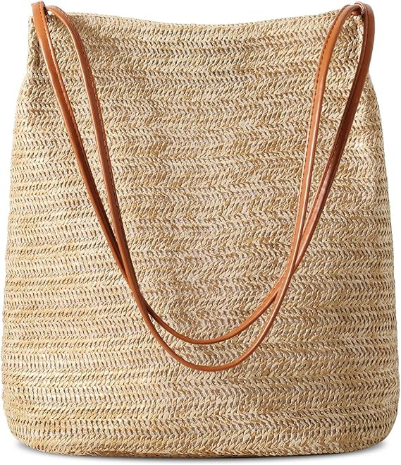 Tavaleu Straw Beach Bags for Women, Tote Handbag Shoulder Bag for Women, Beach Straw Purse Bucket... | Amazon (US)