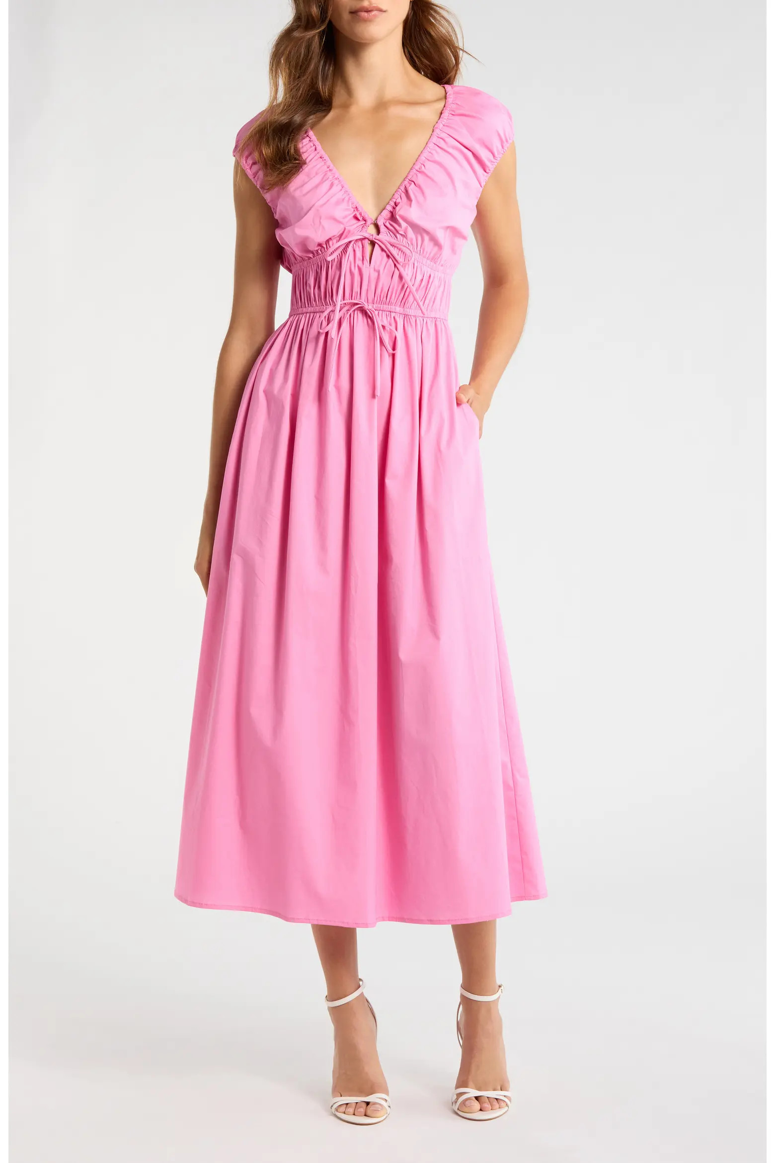 Liv Ruched Stretch Cotton Poplin Midi Dress (Women) | Nordstrom | Nordstrom