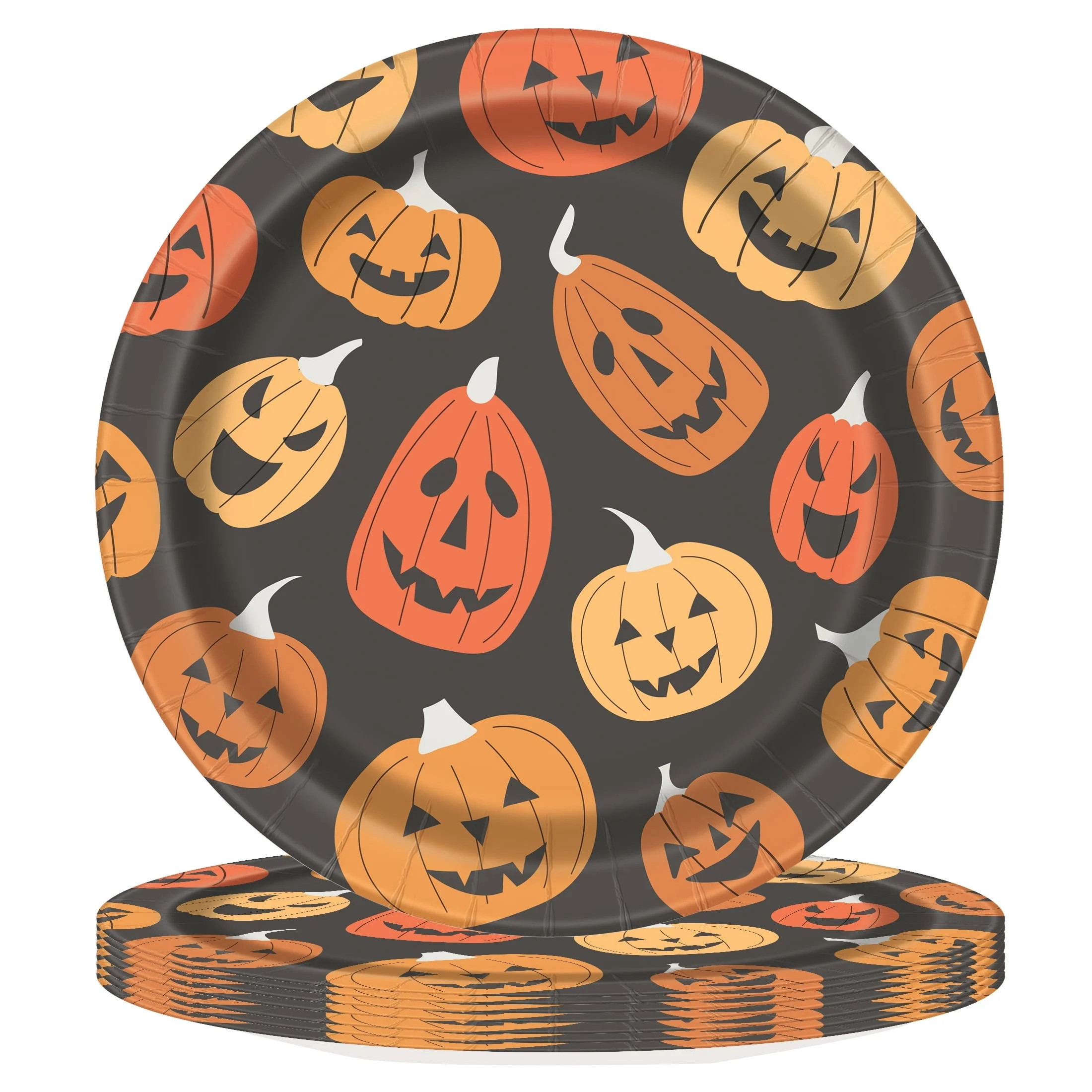 Jack-o'-Lantern Disposable Paper Plates, Multicolor, 8.5", 8 Count, Halloween by Way To Celebrate - Walmart.com | Walmart (US)