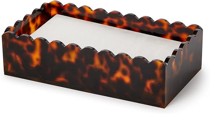 Two's Company Tortoise Print Scalloped Edge Guest Towel and Utensil Napkin Holder, 9-Inch, Acryli... | Amazon (US)