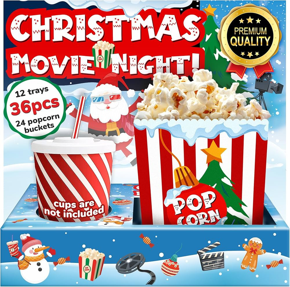 Movie Night Christmas Party Supplies (36ps) - Christmas Movie Night Snack Trays 12pcs & Christmas... | Amazon (US)