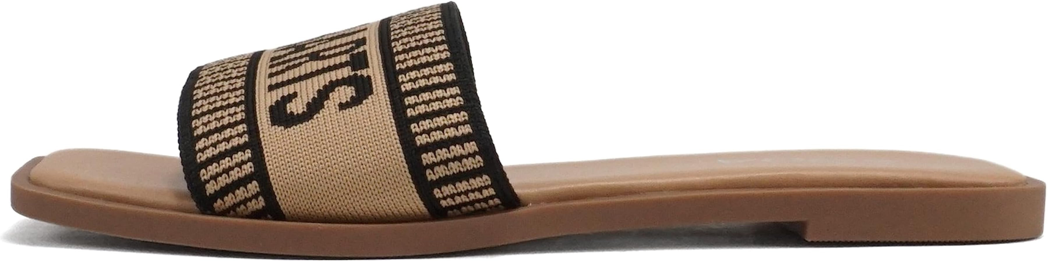 Soda “FLAIR” ~ Women Square Open Toe Single Embroider Band Slip-On Flat Summer Resort Sandal | Amazon (US)