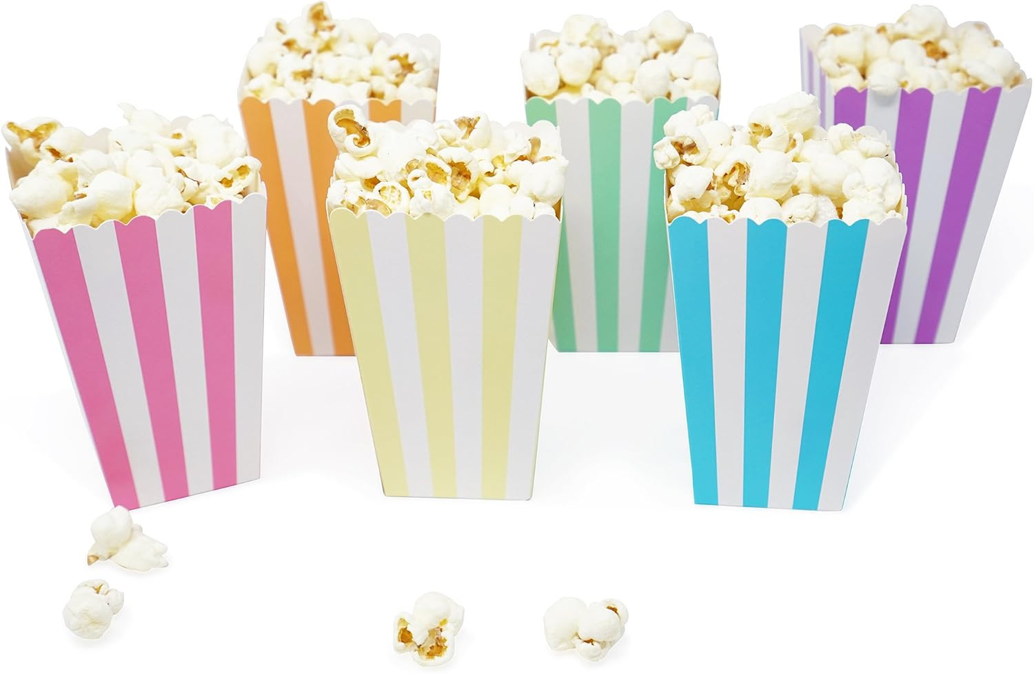 Mini Popcorn & Candy Favor Treat Boxes For Birthday, Bridal and Baby Shower - Assorted Striped Design - 36 Count (Rainbow Pastel Mix) | Amazon (US)