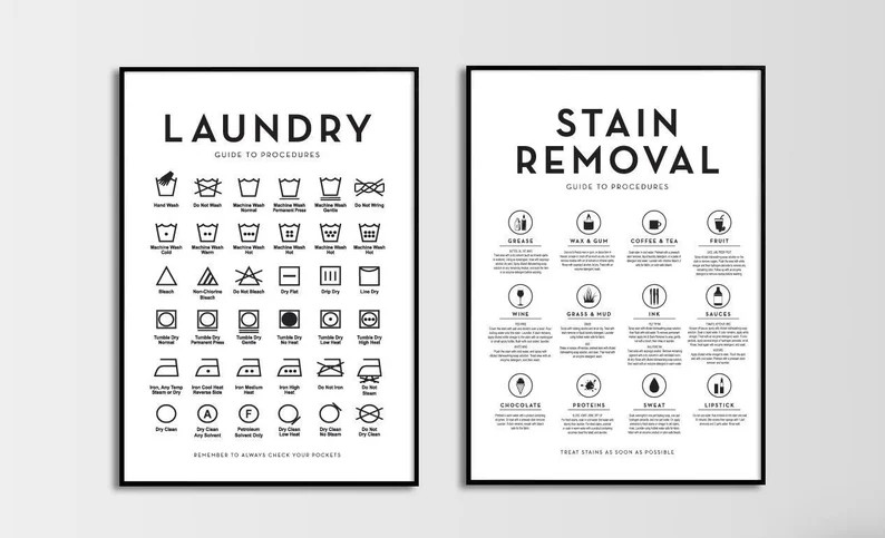 Set of 2 Laundry Symbols Guide and Stain Removal Laundry Wall - Etsy | Etsy (US)