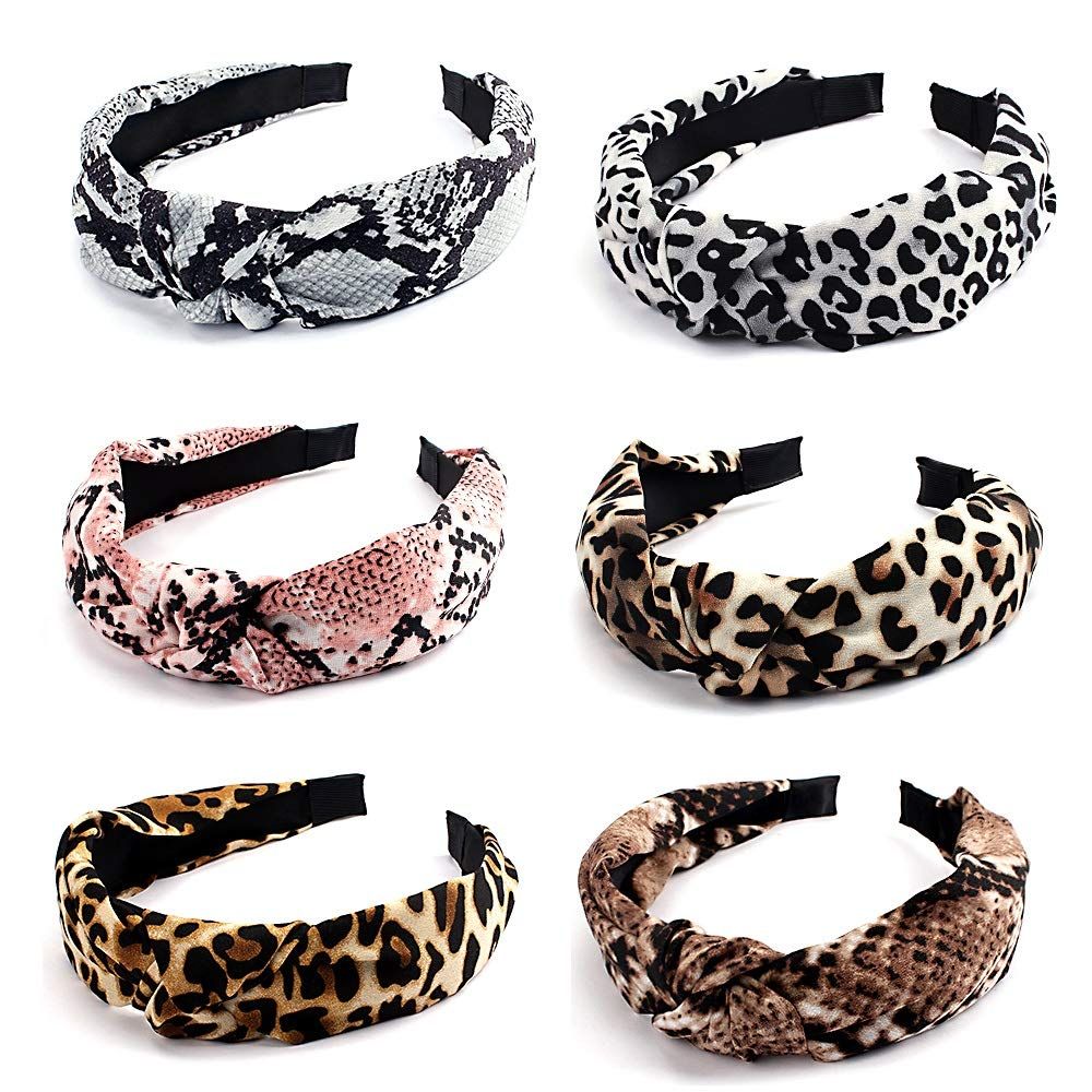 Headbands for Women, 6 Pack Snake Skin Top Knot Hairbands Hair Hoop, Leopard Cross Cloth Wrapped ... | Amazon (US)