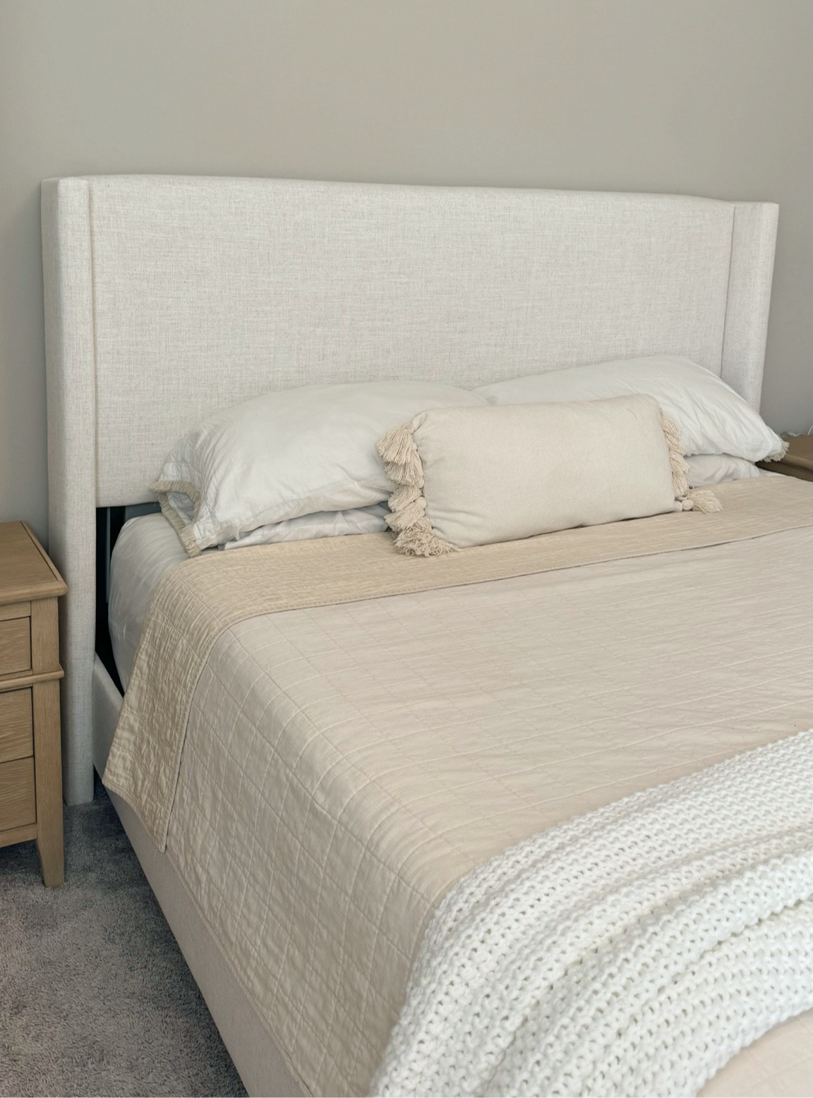 bedroom furniture is updated and next is learning how to layer the bed 🤍 but i love our quilt and chunky knit blanket for now 🧶

#LTKHome