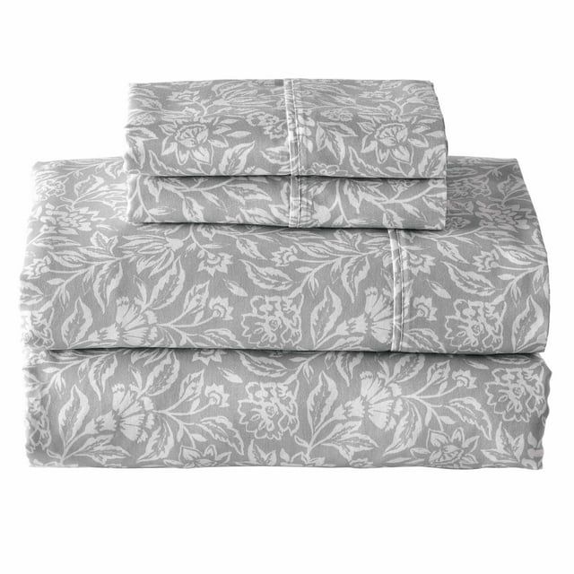Better Homes & Gardens 100% Cotton Sateen 300 Thread Count Sheet Set, Queen, Floral Soft Silver | Walmart (US)