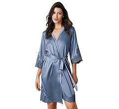 AW BRIDAL Women's Satin Robe Lace Trim Kimono Silk Robe Short Bridal Party Robes for Brides Bride... | Amazon (US)