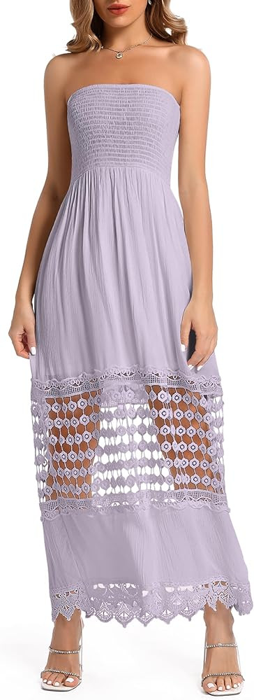 Women's Summer Maxi Casual Off Shoulder Dress Sleeveless Boho A Line Belted Spaghetti Strap Smock... | Amazon (US)