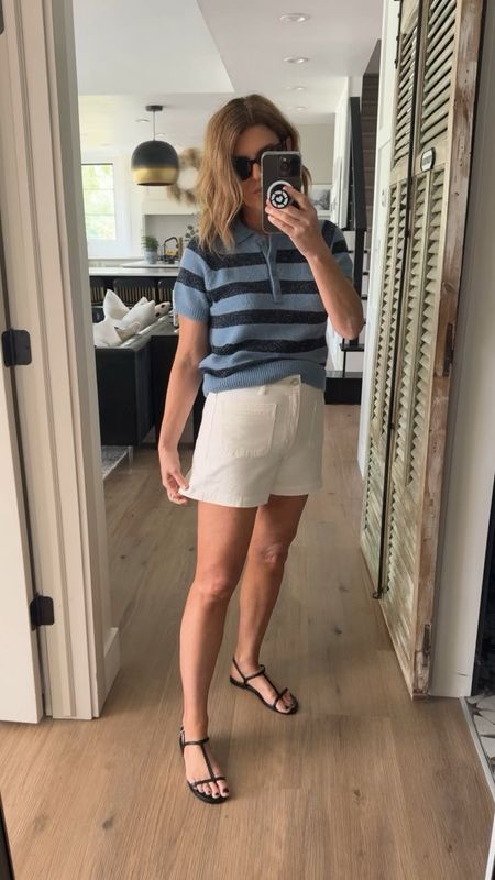 Styled outfit:
The Emmett short in tile white- wearing a size 27; the Bev t-strap thong sandal (I’m between a 7.5 and an 8 and wear an 8);
Raglan polo sweater tee is final sale. I recommend sizing up! In app sale starts May 9th so add to cart and shop sale then! 
Ltkxmadewell 

#LTKOver40 #LTKxMadewell #LTKSaleAlert