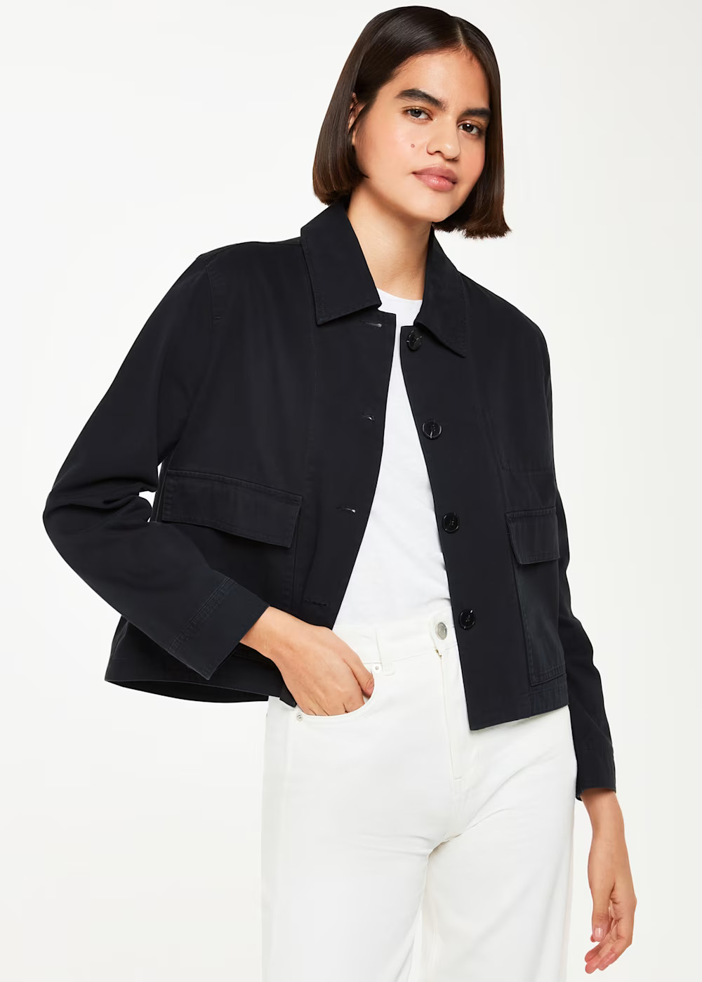 Women's Black Button-Up Utility Jacket | Whistles UK | | Whistles