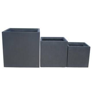 16 in. Tall Charcoal Lightweight Concrete Square Modern Outdoor Planter (Set of 3) | The Home Depot