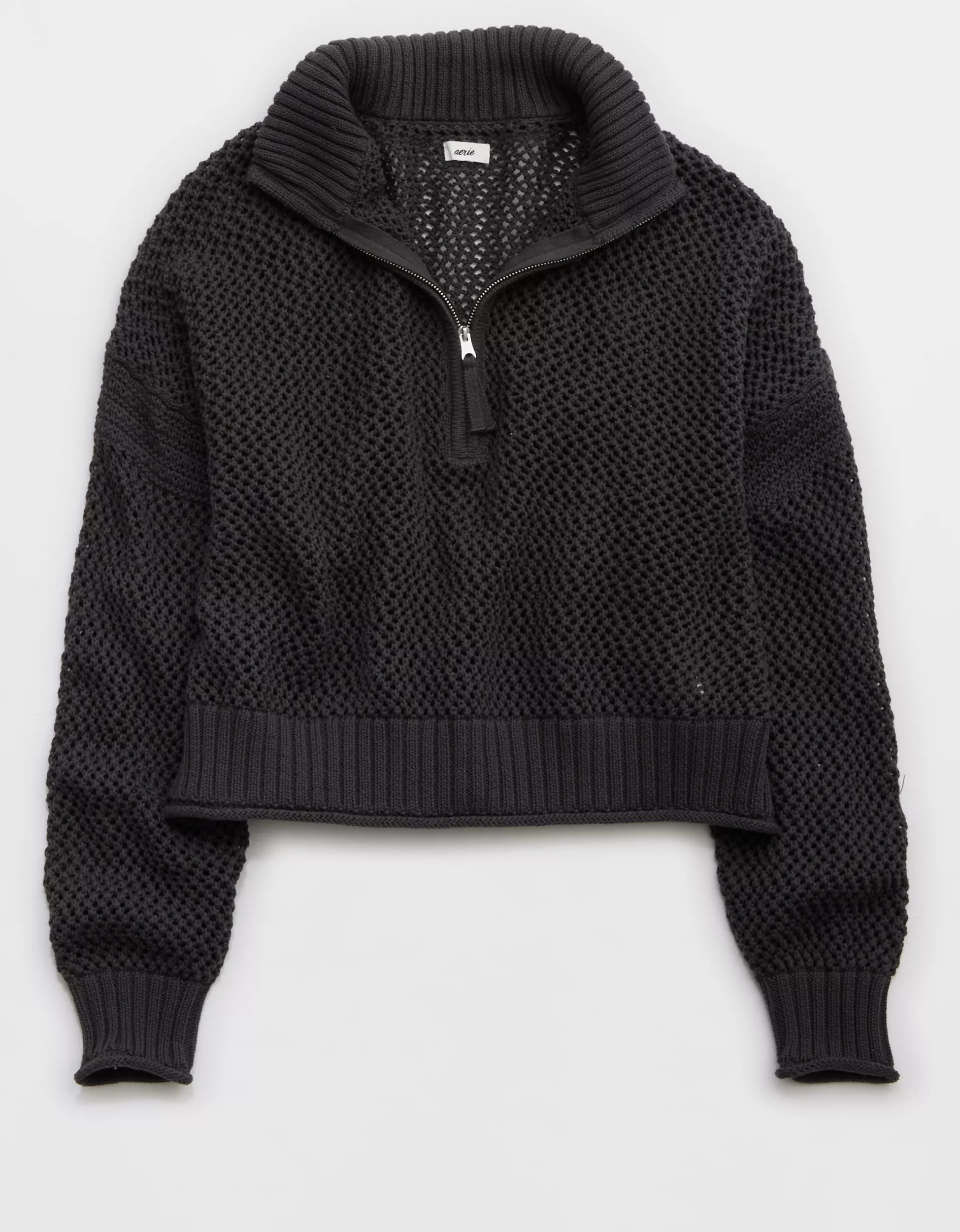 Aerie Crochet Quarter Zip Sweater | Aerie