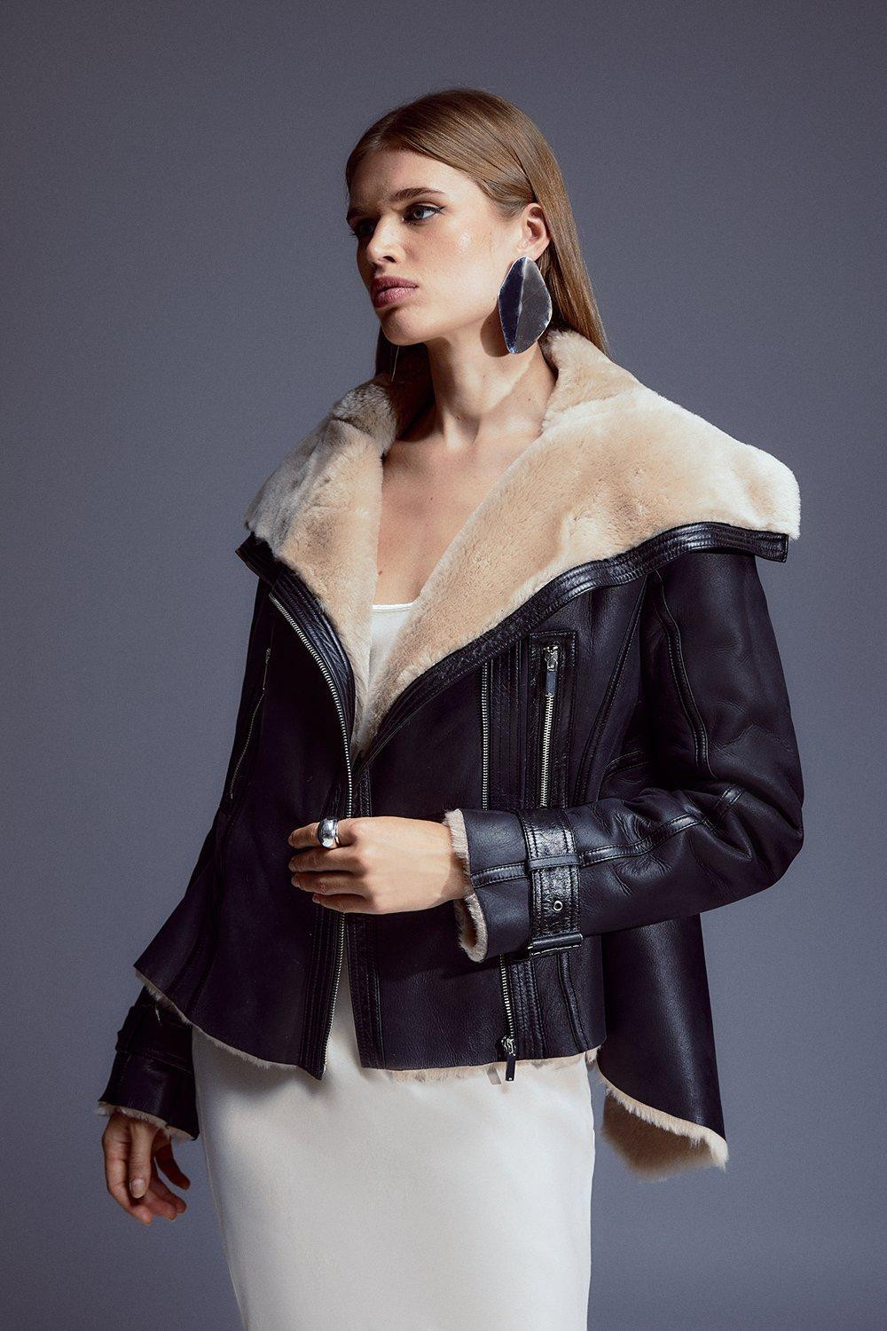 Shearling High Low Jacket | Karen Millen UK + IE + DE + NL