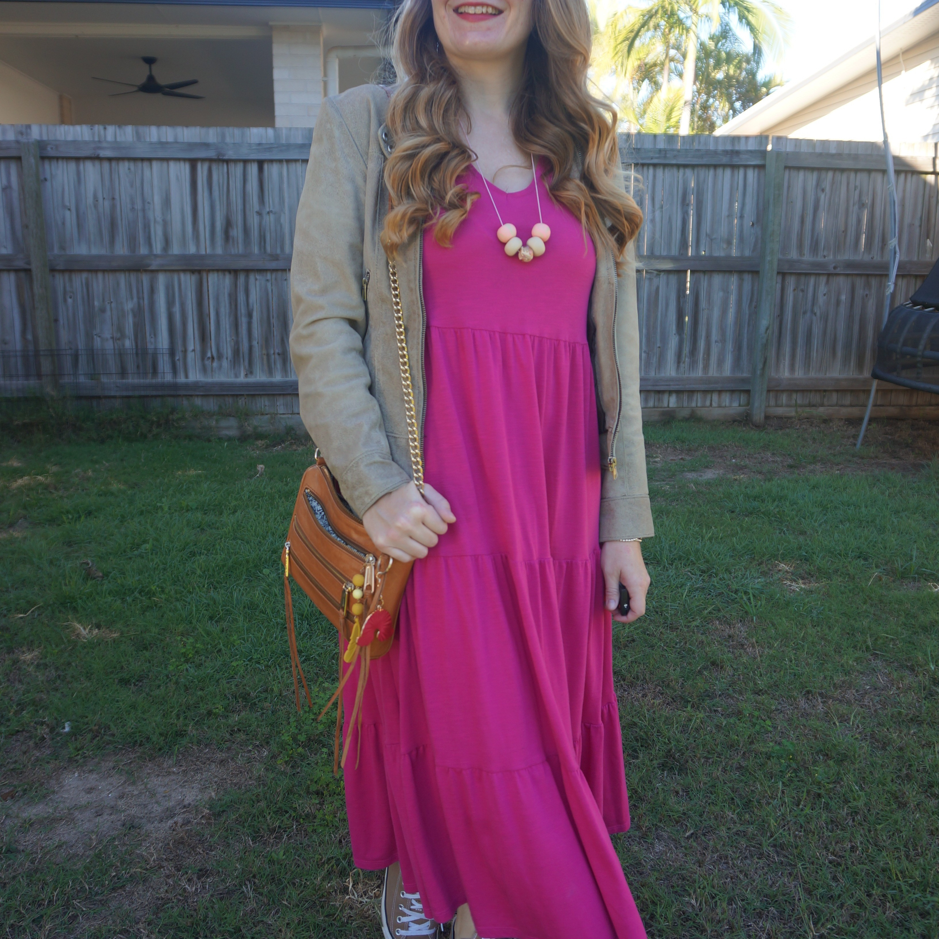 Thrifted vintage leather jacket with Kmart tiered midi dress, brown Converse and tan Rebecca Minkoff mini 5-zip bag 💕

#LTKaustralia #LTKbag #LTKwinter