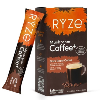 RYZE Dark Roast Mushroom Coffee Sticks - 1.2oz/6ct | Target