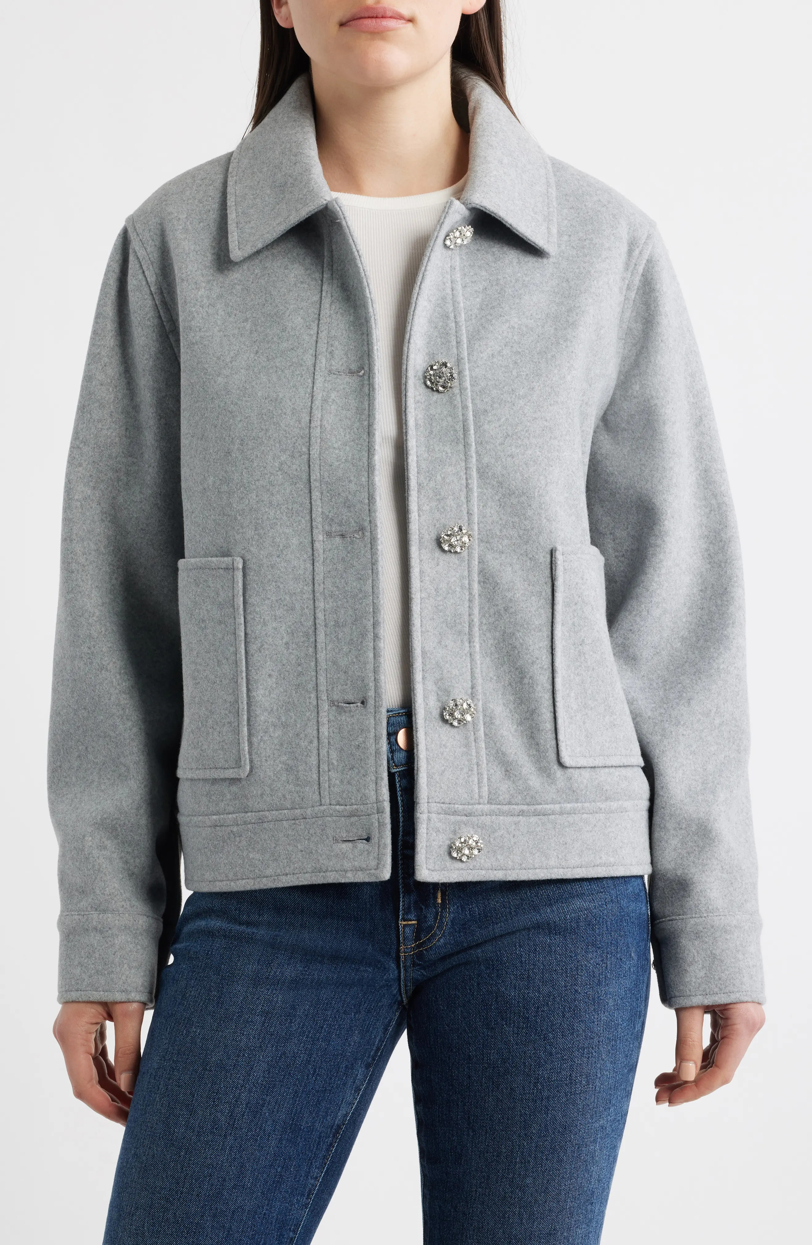 Jewel Button Flannel Jacket (Women) | Nordstrom | Nordstrom