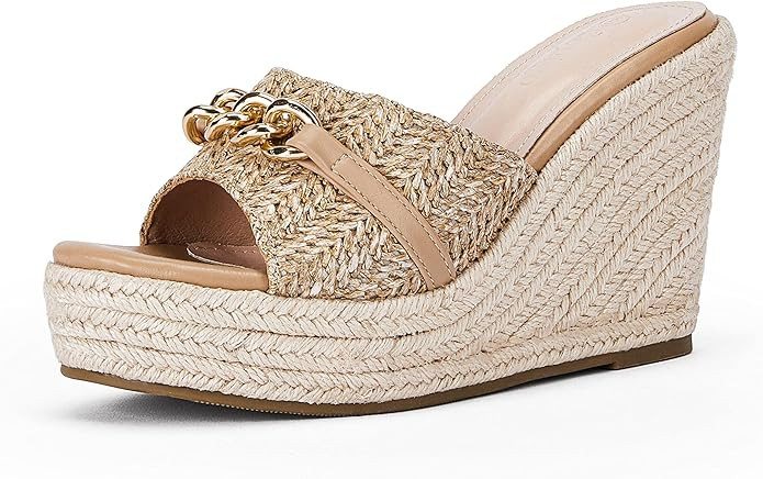 Coutgo Women's Wedge Sandals Platform Espadrille Heel Chain Slip On Casual Summer Slides | Amazon (US)