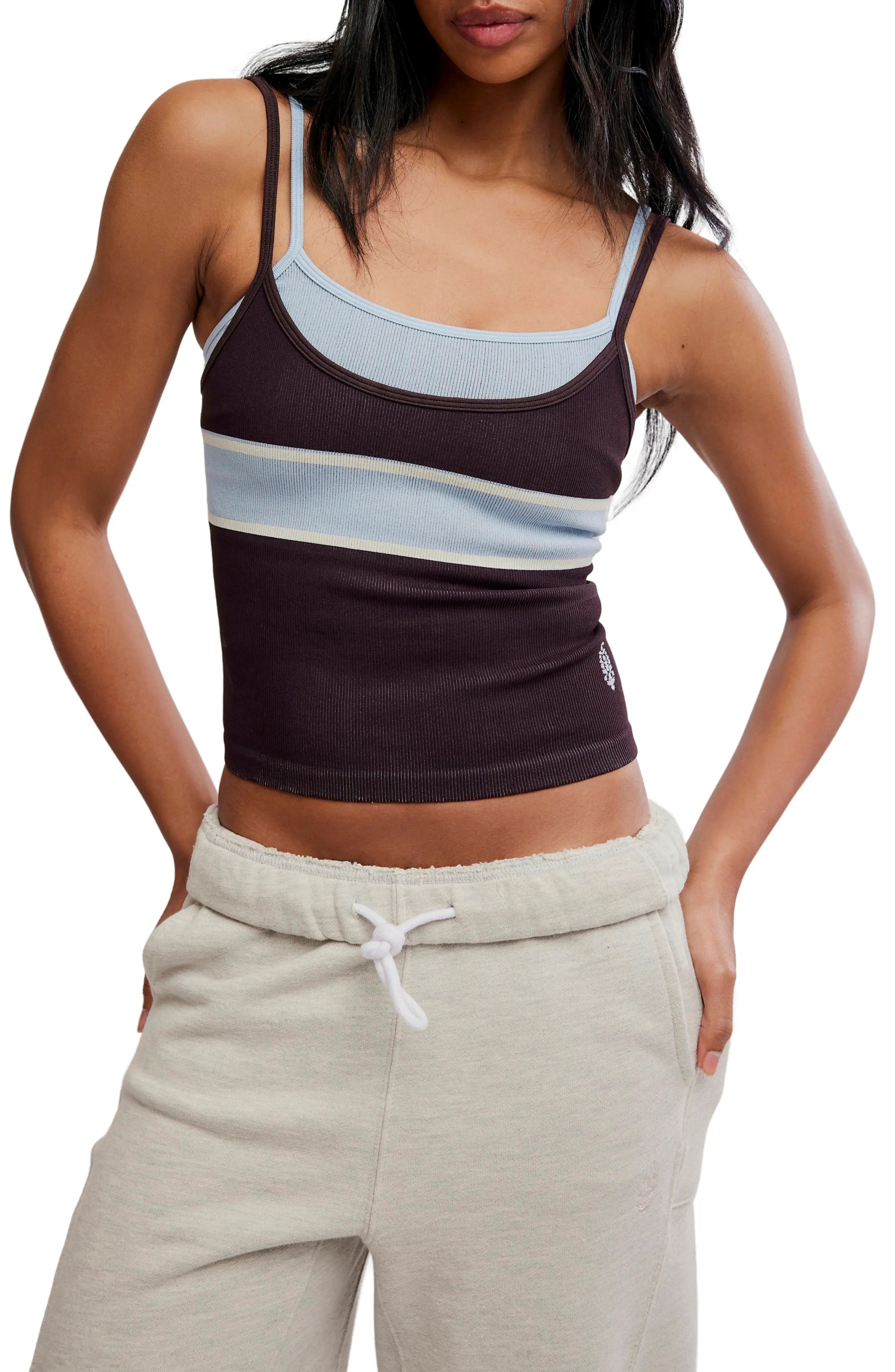 Free People All Clear Rib Tank in Chocolate Combo at Nordstrom, Size X-Large | Nordstrom