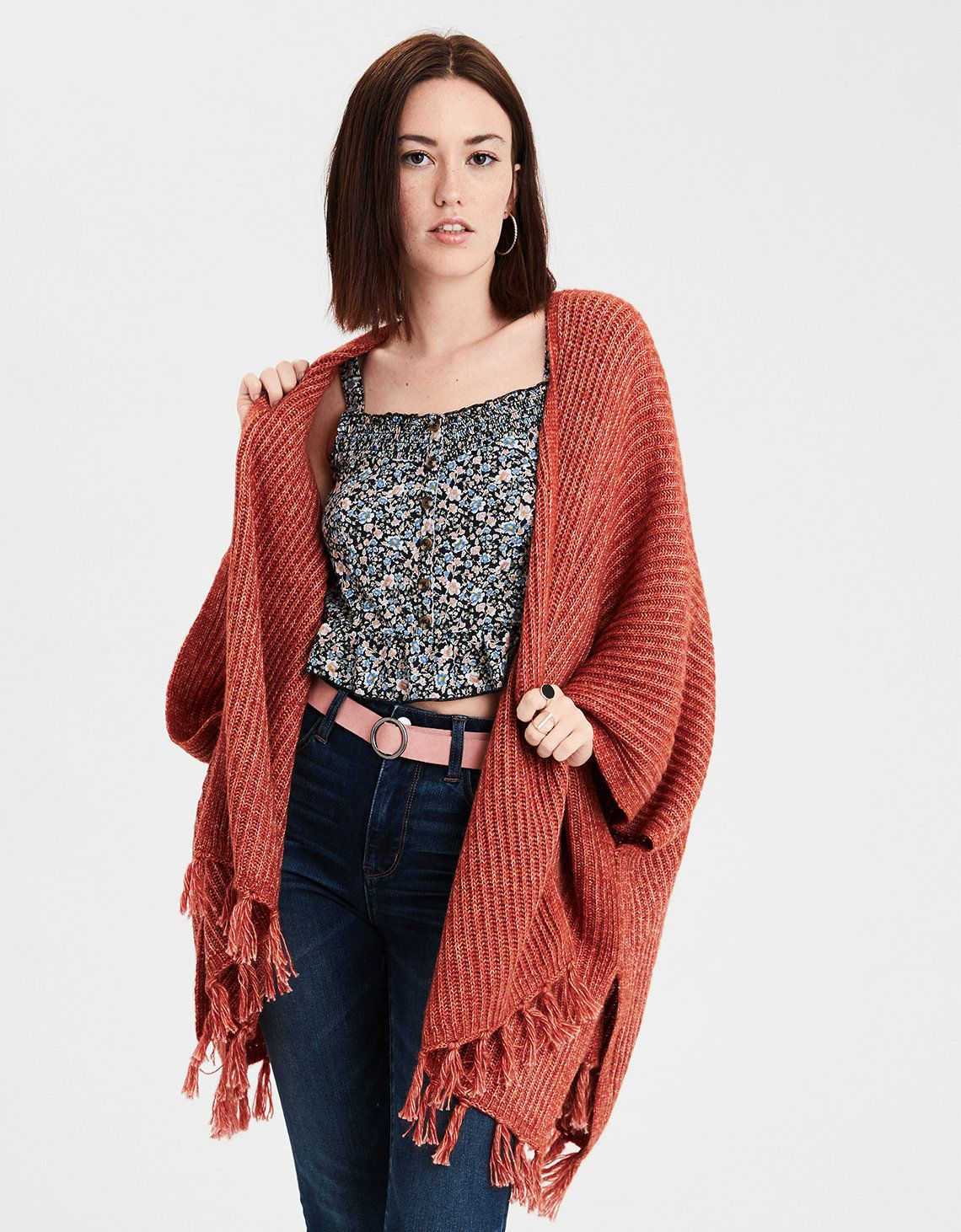 AEO Fringe Duster, Rust | American Eagle Outfitters (US & CA)
