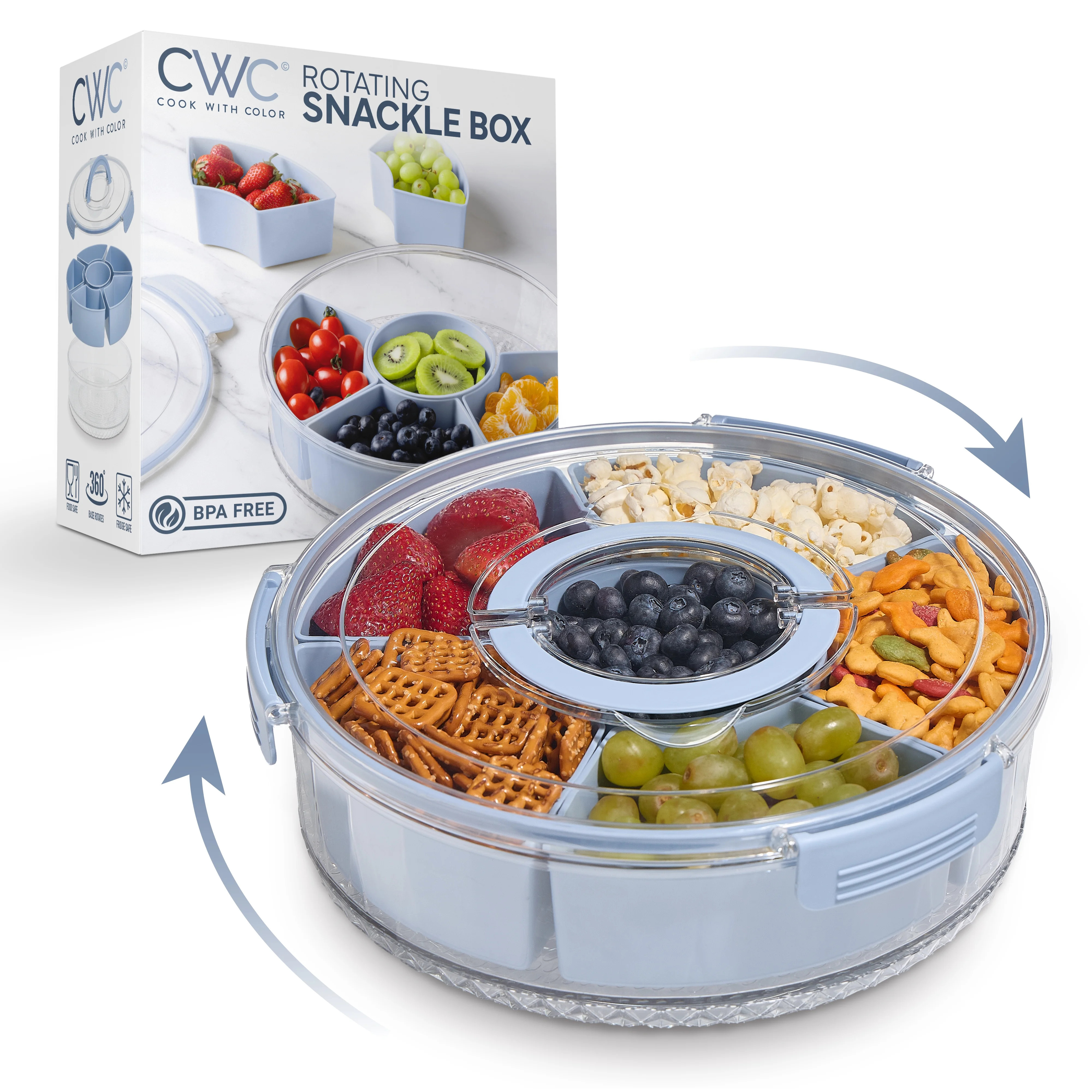 Cook With Color Blue Round Snack Box, 6-Compartment Serving Tray with Lid and Handle | Walmart (US)