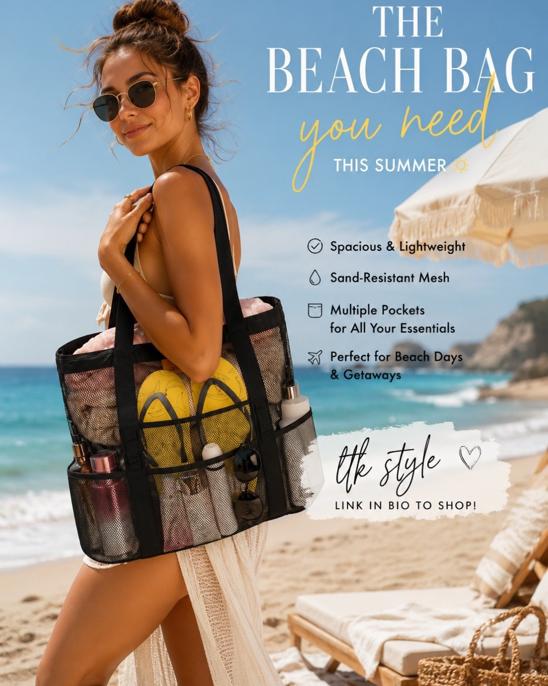 🌊 Summer’s favorite beach bag ☀️✨

Roomy, lightweight & beach-day approved 🤍🏖️

#LTKStyle #LTKFinds #BeachBag #SummerEssentials #AmazonFinds #VacationStyle