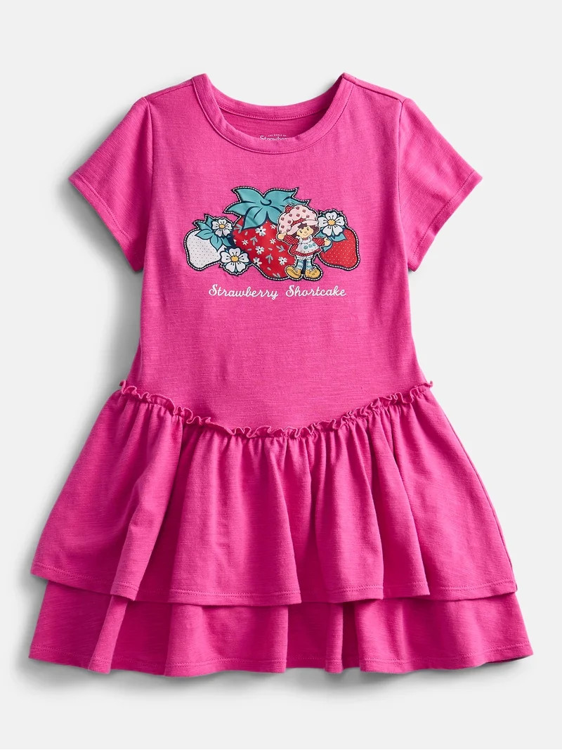 Strawberry Shortcake Graphic Tiered Dress with Embroidered Applique and Short Sleeves, Sizes 4-12 | Walmart (US)