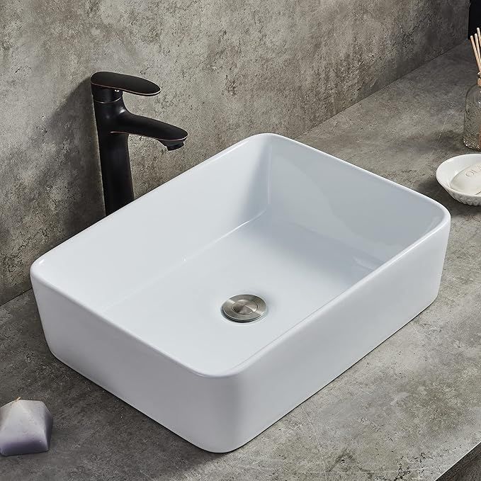 Ufaucet Modern Porcelain Above Counter White Ceramic Bathroom Vessel Sink,Art Basin Wash Basin fo... | Amazon (US)