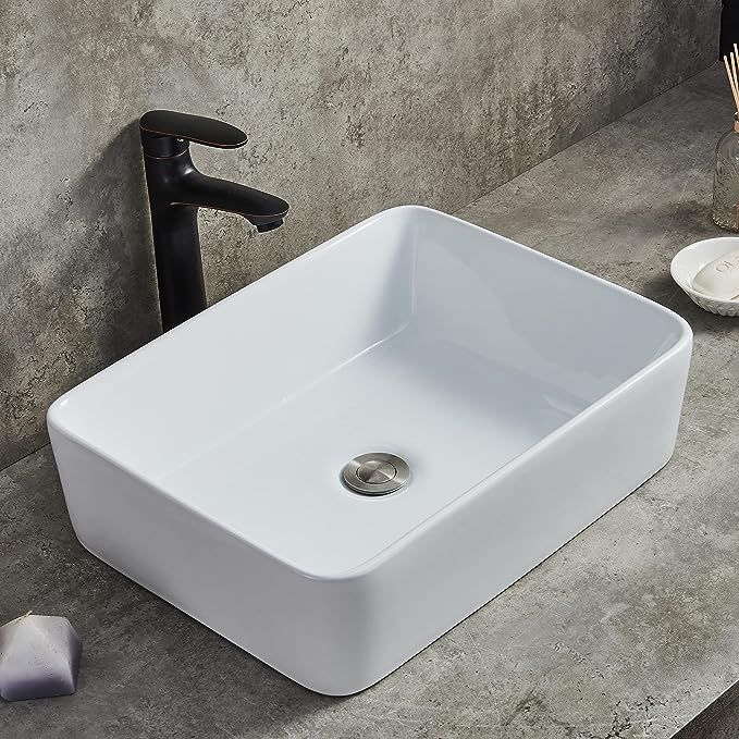 Ufaucet Modern Porcelain Above Counter White Ceramic Bathroom Vessel Sink,Art Basin Wash Basin fo... | Amazon (US)