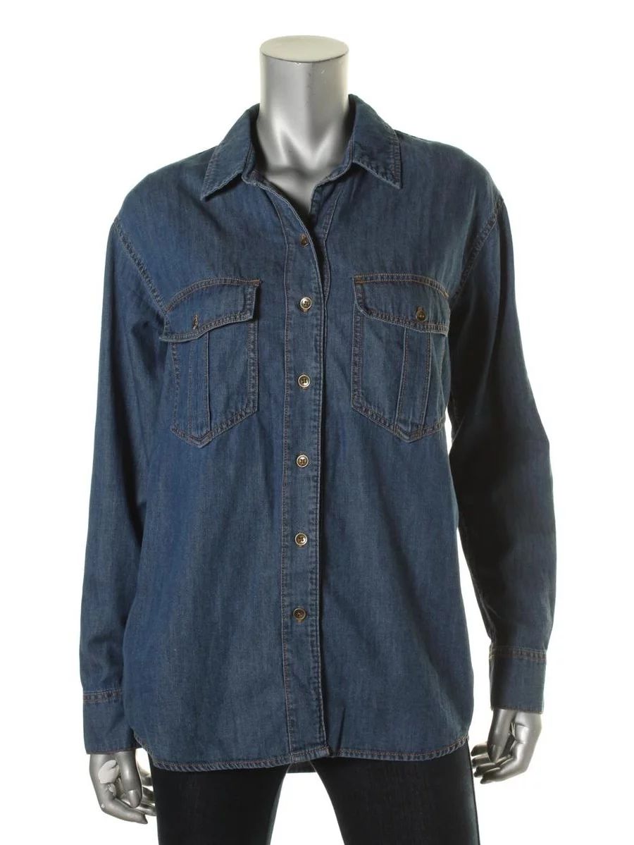 Free People Womens Chambray Pocket Button-Down Top | Walmart (US)