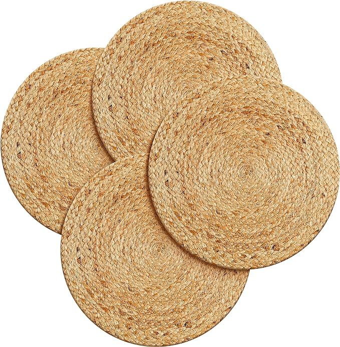 Hausattire Jute Braided Placemats 14 Inches Round Set of 4 Reversible Handwoven Boho Vintage Plac... | Amazon (US)