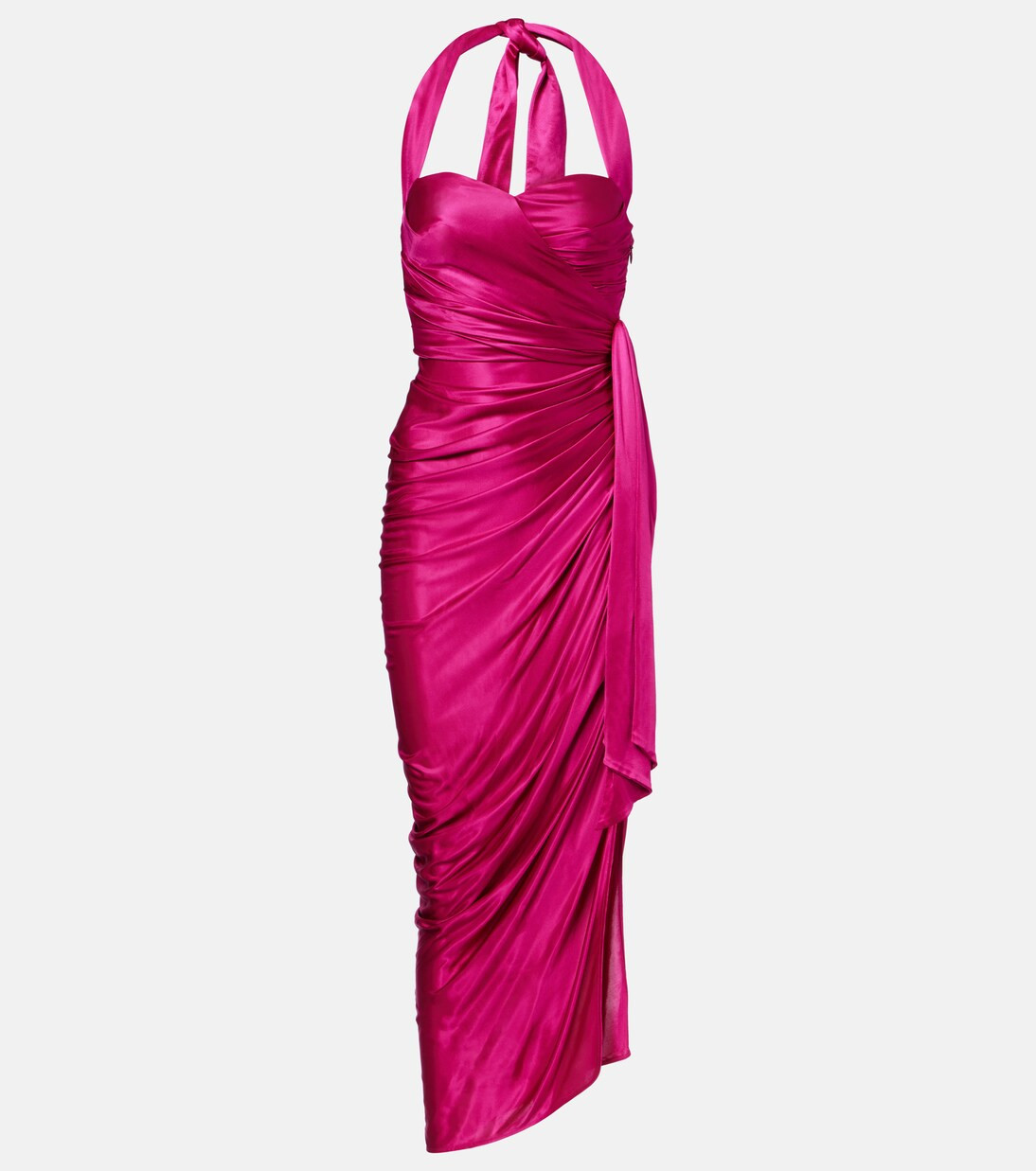 Draped halterneck satin midi dress | Mytheresa (UK)