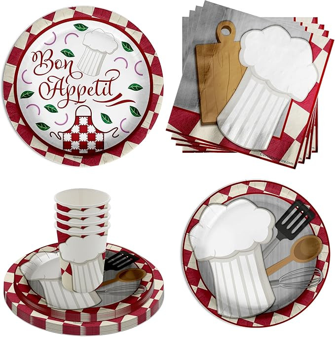 Cooking Chef Themed Birthday Party Supplies - 64 Piece Bon Appetit Birthday Tableware Set Include... | Amazon (US)