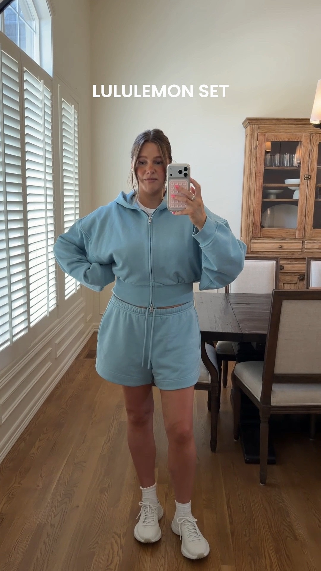 Obsessed with this French terry set!! Size large in shorts and jacket. Both run true to size with a slight oversized fit. Shorts are 3.5” inseam I’m 5’ 5” you could cuff for a shorter fit also! Sneakers true to size are super light and comfy!

#athleisure #bresheppard #postpartum #matchingset #lululemon 
#LTKootd #LTKmomlife