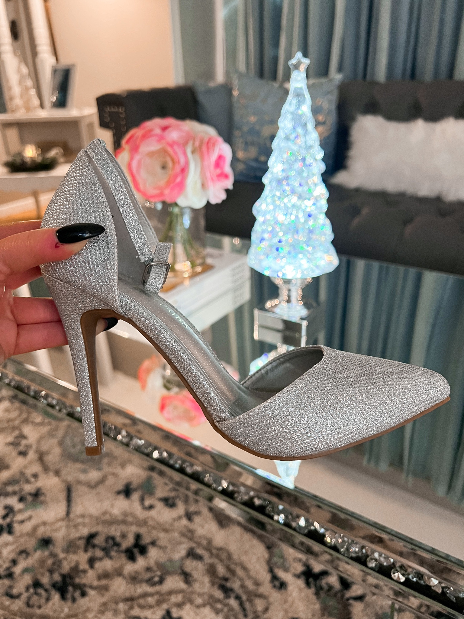 Silver metallic pointed toe ankle strap stiletto - evening shoes - heels - NYE outfit - New Year’s Eve outfit - Amazon Fashion - Amazon Finds 

#LTKshoecrush #LTKHoliday #LTKunder50