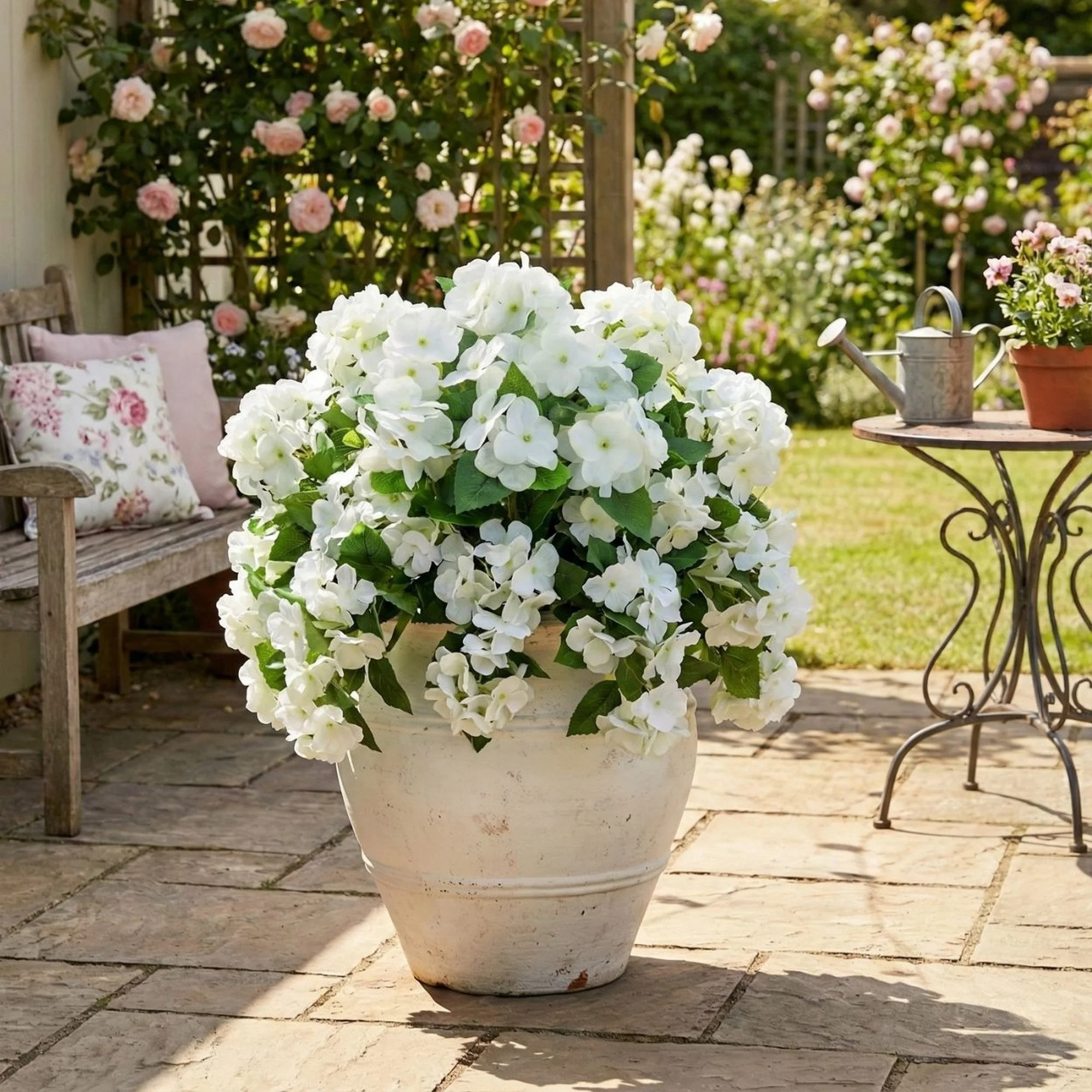 Nearly Natural UV-Resistant Artificial Hydrangea Bush Plant - 14" - White - Set of 6 | Walmart (US)