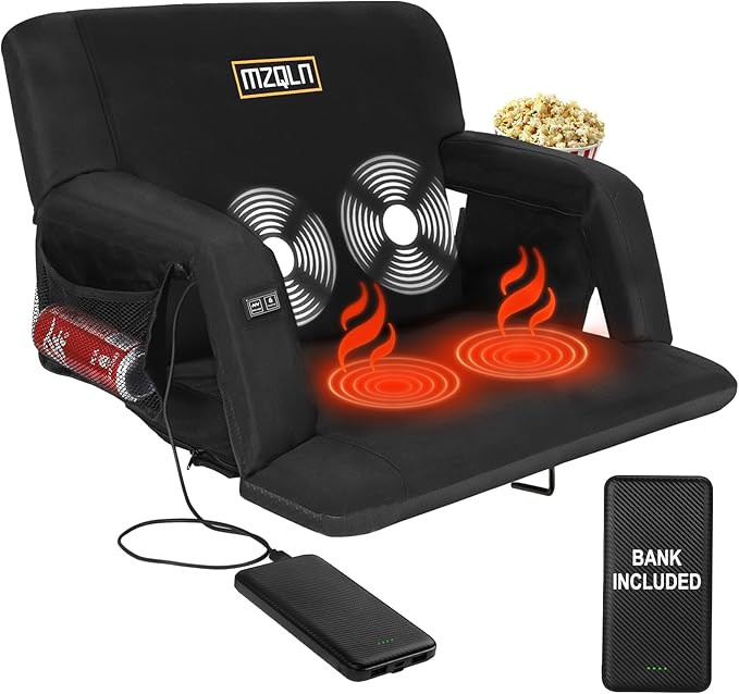 Heated Massage Stadium Seat, 25 Inch Bleacher Chair with 10000mAh Portable Bank, 6 Reclining Posi... | Amazon (US)