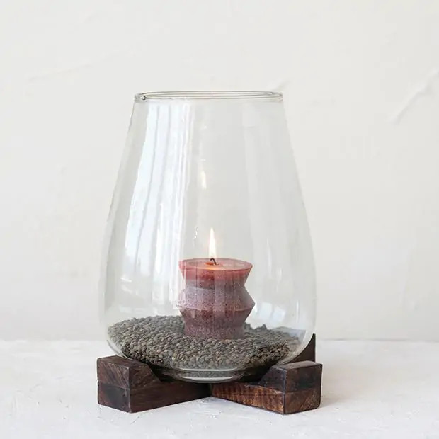 Hurricane Glass With Criss Cross Base | Antique Farm House