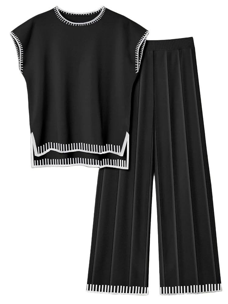 Ekouaer Womens Matching Sets Knit Sweater Sets 2 Pieces Outfits Pullover Tops Wide Legs Pants Lou... | Amazon (US)