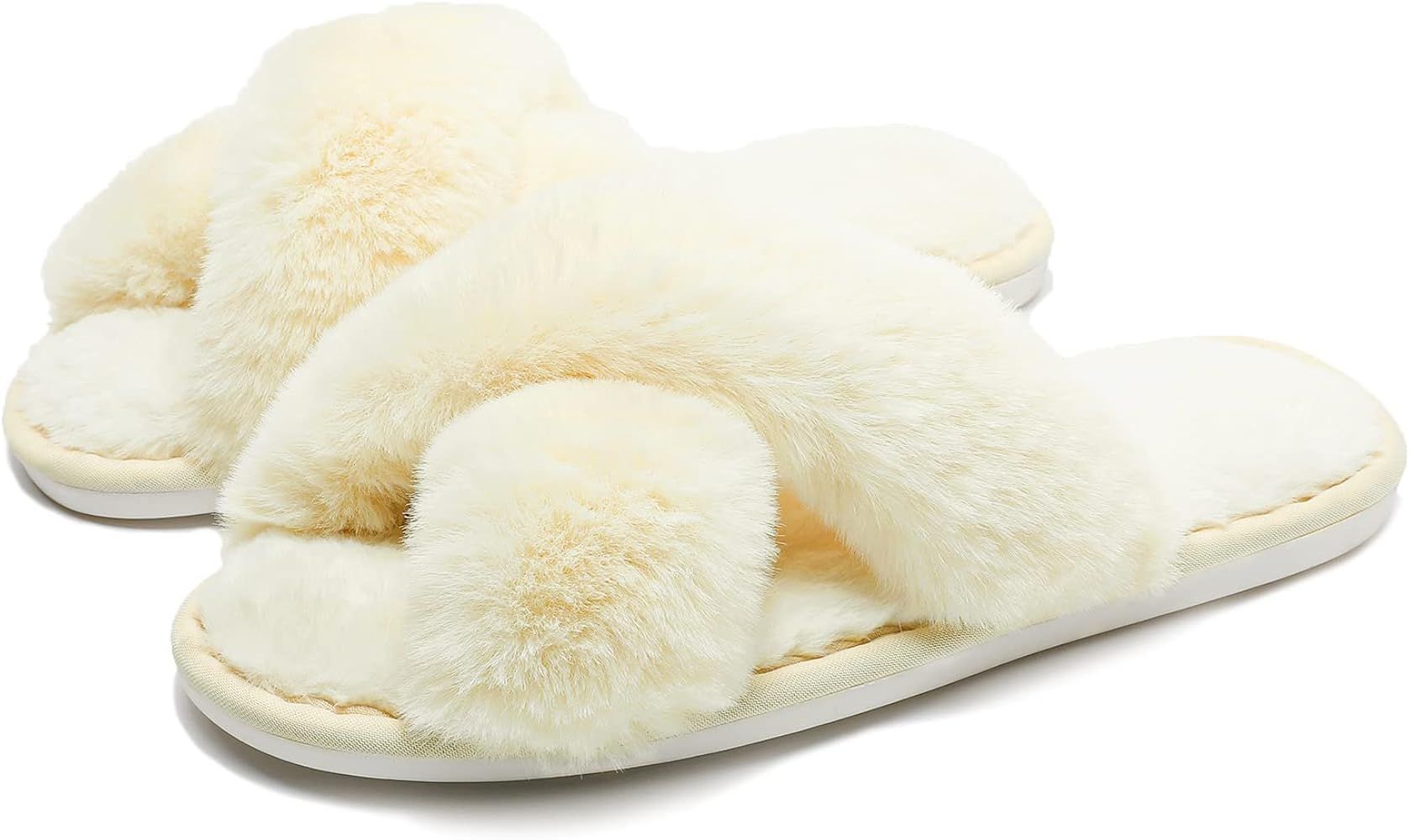 FACAXEDRE Slippers for Women, Fuzzy Slippers Fluffy House Women Slippers, Warm Plush Open Toe Cozy S | Amazon (US)