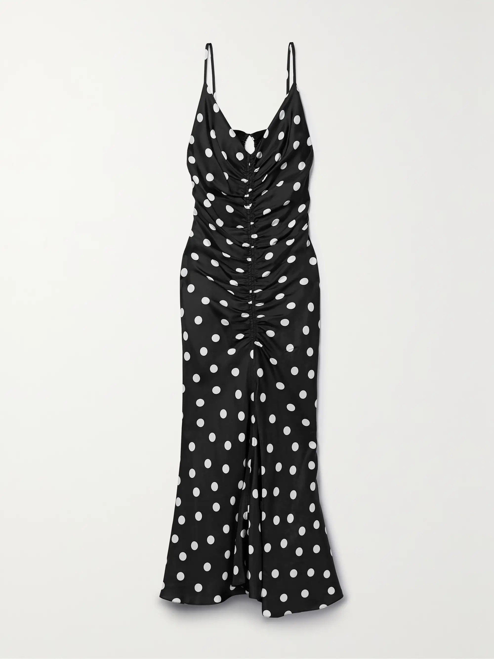 Ruched polka-dot satin-jersey midi dress | NET-A-PORTER (UK & EU)