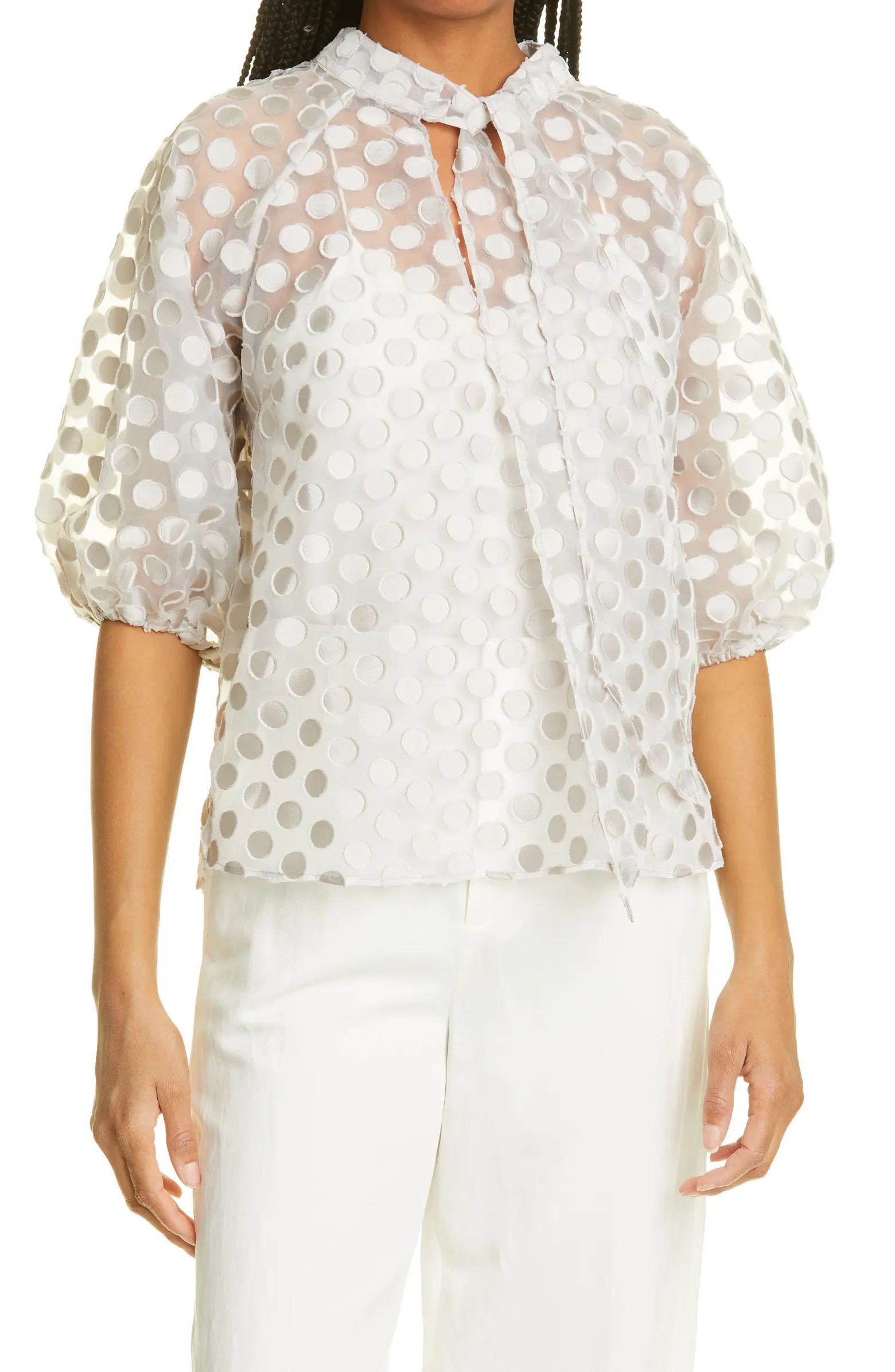 Caieta Organza Spot Pussy Bow Blouse | Nordstrom