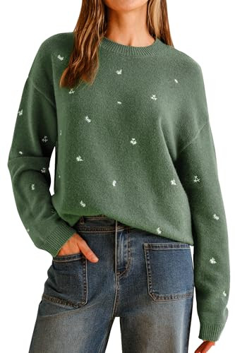 Arach&Cloz Womens Wool Blend Embroidery Floral Oversized Fit Sweater Trendy 2025 | Amazon (US)